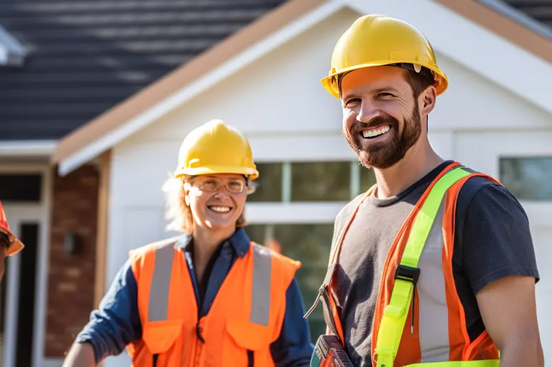 Marway Low Doc Construction Loans - Young man and woman in hi vis gear in front of a house
